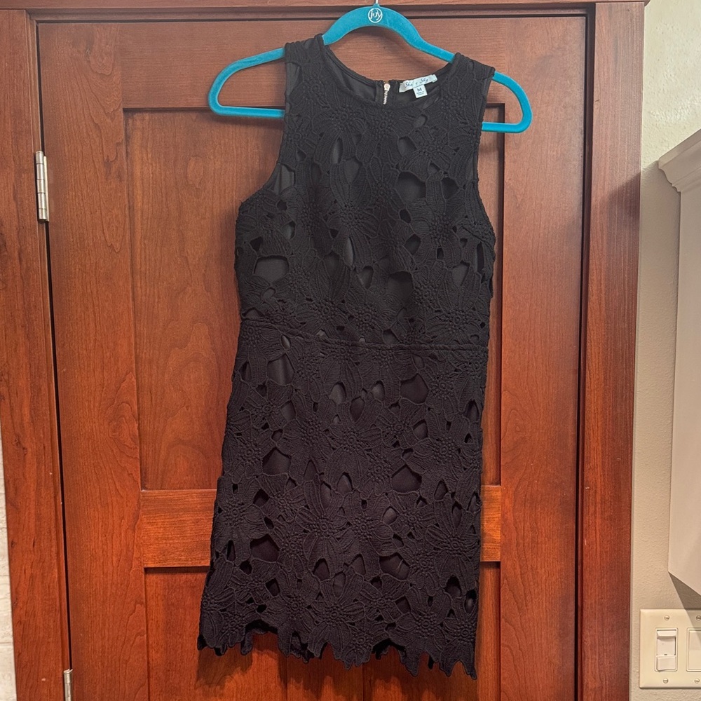 She + Sky Black Lace Mini Dress
